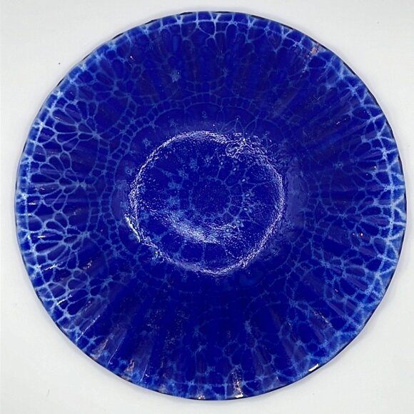 Sydenstricker Blue Ruffle Edged Fused‎ Glass Bowl Signed Handmade Cape C… - Picture 2 of 3